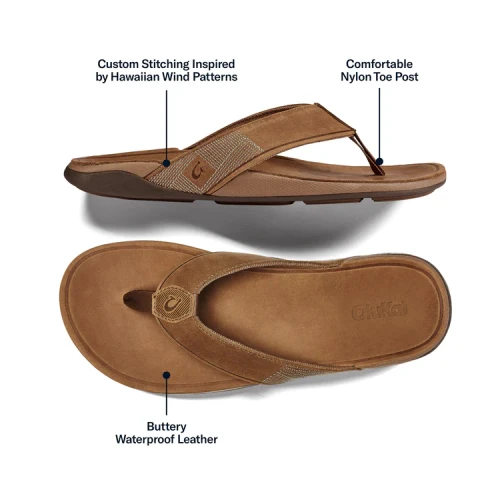 OLUKAI TUAHINE MEN'S LEATHER SANDAL - TOFFEE (10465)