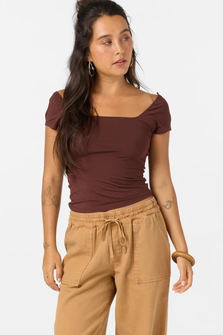 O'NEILL ALYSSA SOLID WOMEN'S KNIT TOP - CHOCOLATE (FA2640307)