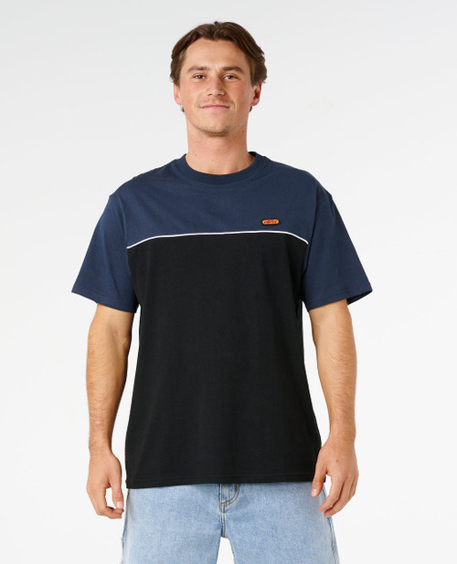 Rip Curl HALFA PANEL BEATER TEE - BLACK/NAVY