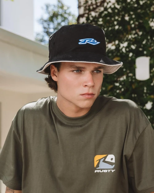 RUSTY KICK FLIP REVERSIBLE BUCKET HAT - OATMEAL 2