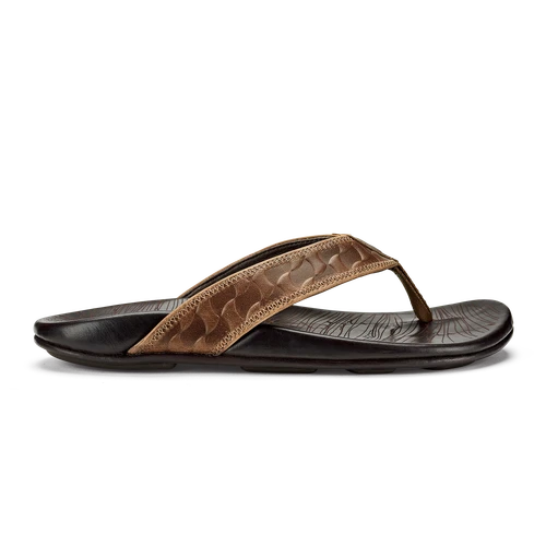 OLUKAI HIKIANALIA MEN'S LEATHER BEACH SANDAL - TAN/DARK JAVA (10420)