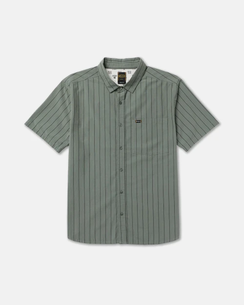 RVCA DAYSHIFT WORKWEAR STRIPE SHORT SLEEVE SHIRT SAGE LEAF - Sle