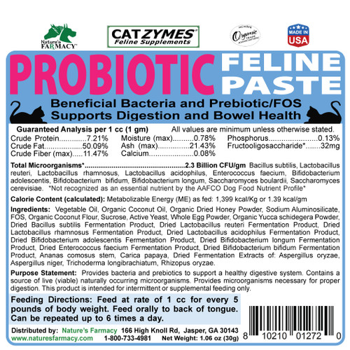 Catzymes Feline Probiotic Paste Oral Palatable Live Microorganisms 2 Billion CFU/gm