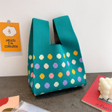 LE SAC Mini Knitted Tote - Dots Green