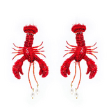 Hand Embroidered Earrings - True Lobster