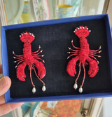 Hand Embroidered Earrings - True Lobster