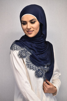 Navy Lace Jersey Hijab