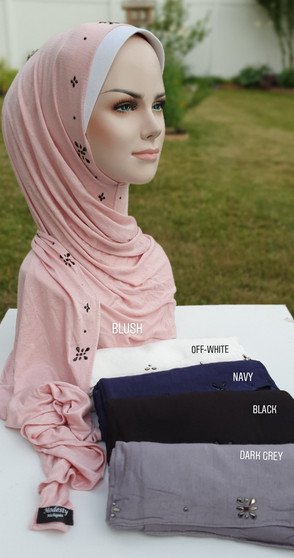 *NEW* Instant Jersey Hijab - Embroidered
Black, offwhite, navy, light grey, dark grey, blush