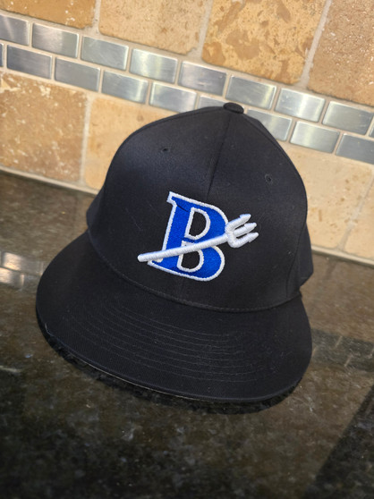 Brookville Blue Devils | Fitted Hat | Pacific ES474 | Black | Brookville Blue Devils Puff | Full Front |  Royal/White