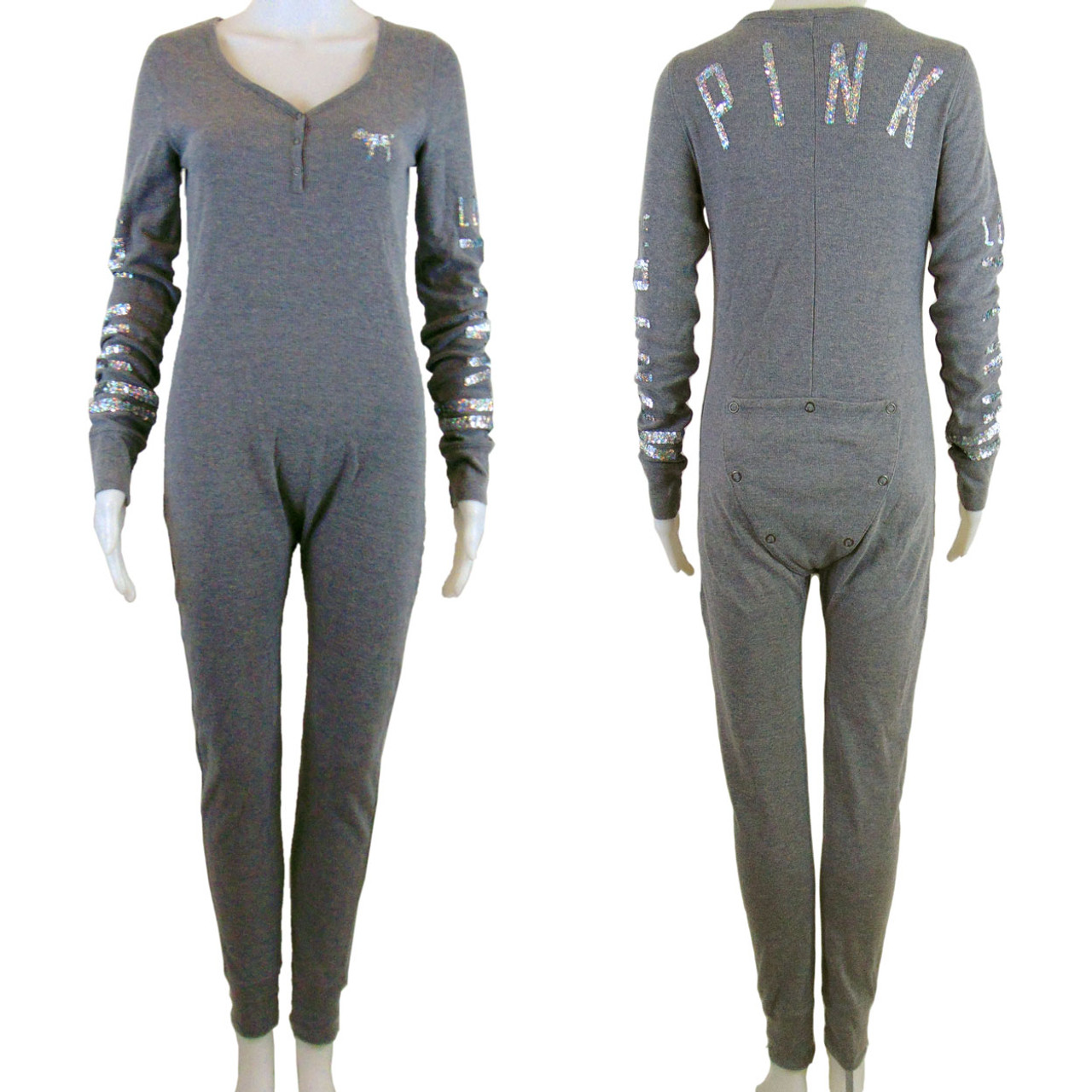 Victoria Secret PINK Grey Thermal Bling Onesie