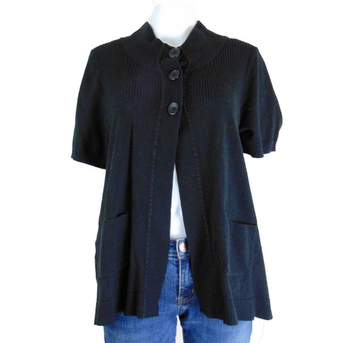 Addition Elle Petites' Black Short Sleeve Cardigan with Patch Pockets - Size Petite 1X