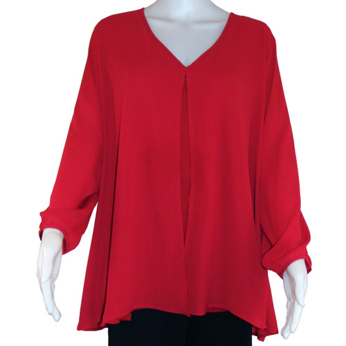 Lily Morgan Red Chiffon Overlay Blouse with Slit Sleeves