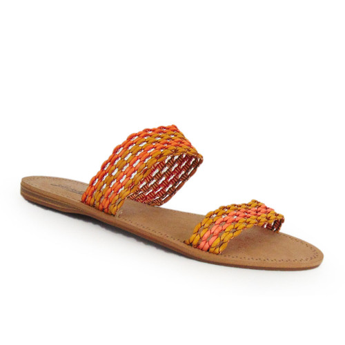 Lucky Brand Orange and Tan Slip on Sandals
