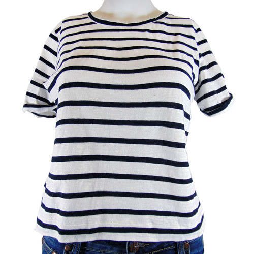 Club Monaco Short White and Blue Striped Tee