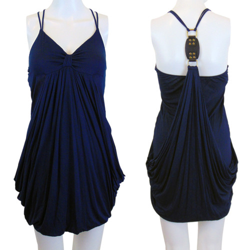 D'Closet Designer Navy Blue Draped Balloon Style Dress - Size M