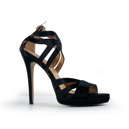 FSJ Black Satin Wrap Around Ankle Stiletto's Size 8 (NEW) FSJ Black Satin Wrap Around Ankle Stiletto's Size 8 (NEW)