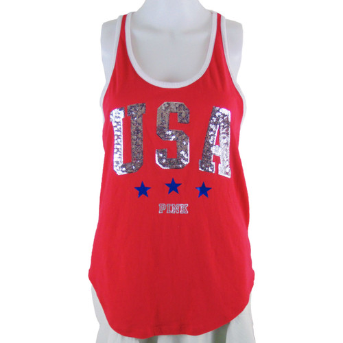 PINK - Red Tank Top with Glitter USA - Size  S