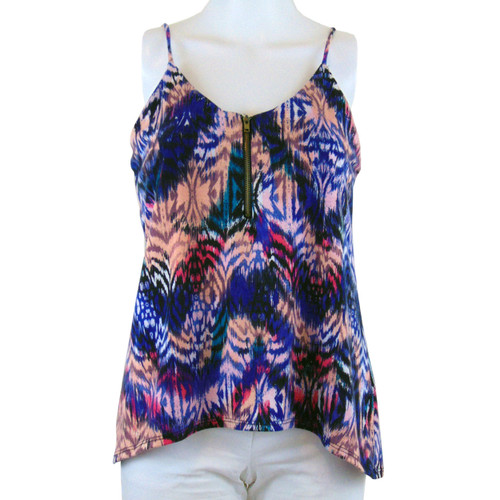 Suzy Shier Printed Spaghetti Strap Top with Front Zipper Suzy Shier Printed Spaghetti Strap Top with Front Zipper