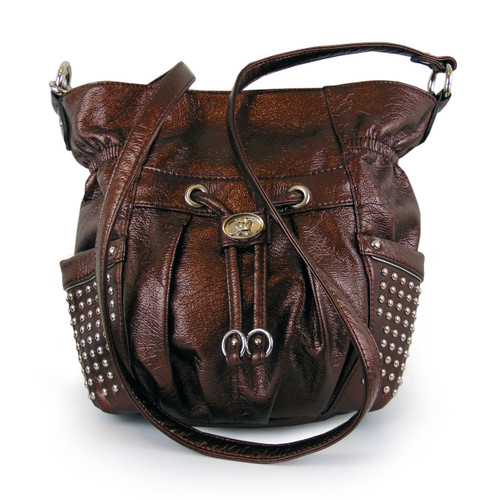 Kathy Van Zeeland Copper Metallic Studded Hobo Bag