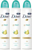 DOVE DEODORANT SPRAY 150 ML / 5.07 OZ PEAR & ALOE  VERA PK4