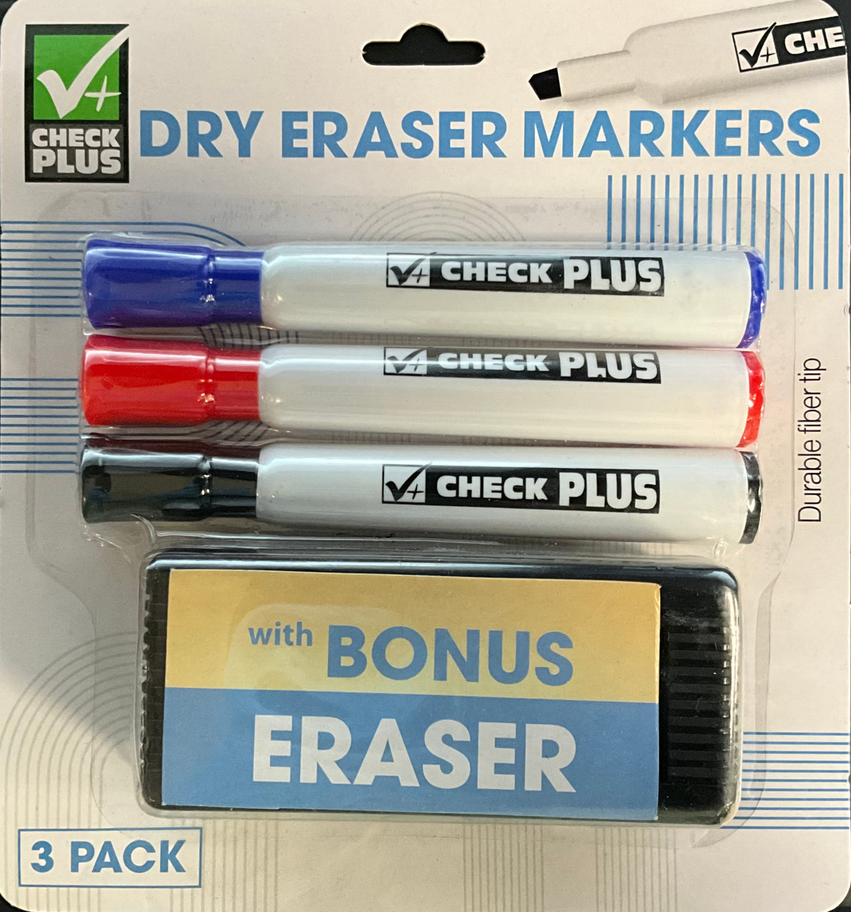 Three Color Marker THREE MARKERS WITH ERASER 3PK ASSORTED COLORS - SB Distribution Ltd.