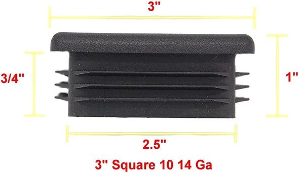 (Pack of 2) 3" Square Plastic Plugs |10 14 Ga - 3 x 3 Inch (for ID 2.74" TO 2.83") | Flexible Ridges n Side walls | Heavy Duty Impact Resistant Design LDPE Black Tubing Plugs | by SBD