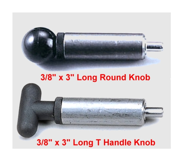 Pop Pins for Exercise Machines. 3/8" x 3" Long Shank POP PINS - Spring Loaded (T or Ball Handle) | Weld-ON Pins/Plungers.