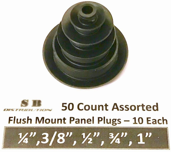 (Lot of 50) || CAPLUGS || Assorted 10 Each ( 1/4", 3/8", 1/2",3/4", 1") Flush Mount Black Hole Panel Plugs for Auto Body and Sheet Metal | Furniture Decor | by SBD