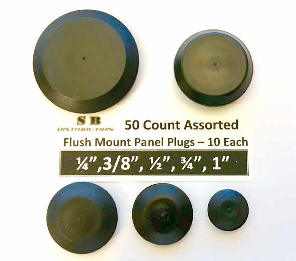 (Lot of 50) || CAPLUGS || Assorted 10 Each ( 1/4", 3/8", 1/2",3/4", 1") Flush Mount Black Hole Panel Plugs for Auto Body and Sheet Metal | Furniture Decor | by SBD