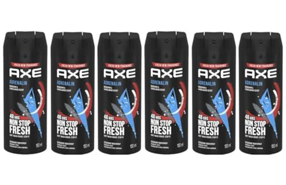 (6 Pack) Axe Adrenalin Body Spray for Men, 5.07 Oz (150ml) |Mandarin & Sandalwood scent |48H Non Stop Fresh |by SBD