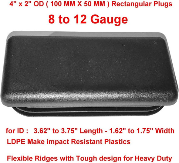 SBD Ltd. 4" x 2" Rectangular Caplugs (50 x 100 mm) (8-12 - Ga - fits 3.62"-3.75" L - 1.62"-1.75" W ID) Fencing Post Caps | Fitness Eqpt Finishing Inserts Plug