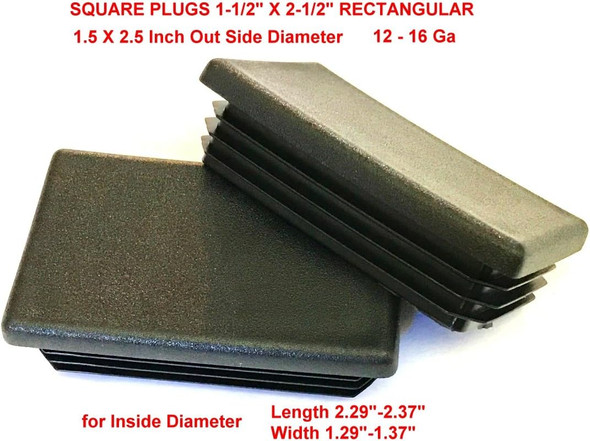 1 1/2" x 2 1/2" Rec 12-16 Ga Post Pipe Tube Insert Furniture End Caps By Caplugs
