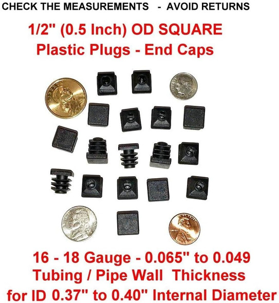 SBD Ltd. 1/2" OD Square End Caps (16-18 Ga - 0.37" - 0.40" ID Tube Covers || 0.50 Square Inch Sliding Inserts