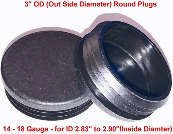 3" OD Round Plastic CAPLUGS 14-18 Ga- Fits ID 2.83" to 2.90") | Thick, Impact and Abrasion Resistant Base w/Flexible Ridges | 3 Inch Tube Wrangler Bumper End Caps