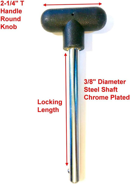 SBD's 3/8 Dia | 4-1/4" Pin, Tensile Locking Space || Black T Handle Hard Plastic Knob | Universal Fitness Equipment Weight Stack Replacement SELECTOR KEY - || DETENT Hitch PINS | Chrome Plated Steel