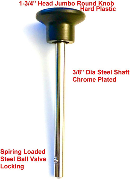 SBD'S ( 3/8" Dia 2-1/2" / 2.5" ) Locking Space - Universal Weight Stack Locking Pin Selector Key w/New Jumbo 1-3/4" Dia Black Round Knob | Chrome PL Pin