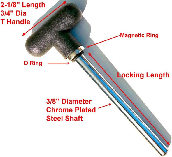 SBD's MAGNETIC Pin, Tensile (3/8 Dia 3-3/4 Locking Space) weight pins for weight stack | w/BLACK T Handle Knob- Universal Weight Stack Replacement SELECTOR KEY | DETENT Hitch Locking PINS | by SBD