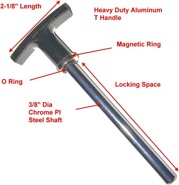 SBD's Magnetic Steel Pin, Tensile - 3/8" Dia Shaft 4-1/4" Locking Space - w/ Deluxe Aluminum T Knob | Universal Weight Stack Pin | Detent Hitch Pin.