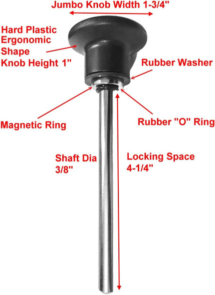 SBD's MAGNETIC Pin, Tensile (3/8" Dia 4-1/4" Locking Space) Universal Weight Stack Heavy Duty SELECTOR KEY || Deluxe Jumbo 1-3/4" Dia BLACK Round Knob || World Class Hitch PINS || by SBD