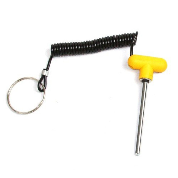 Magnetic Pin, Tensile | 5/16" Dia Shaft - 4.25" Locking Space 4-1/4" | Universal Weight Stack SELECTOR Key  Yellow T Handle Knob w/Steel Wire impregnated Lanyard | Chrome Pl Steel Shaft | by SB