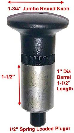 SBD's 'POP' Pull Pin 1/2" Diameter Spring Loaded Steel Plunger 1" Diameter x 1-1/2" Length Weld ON Steel Barrel | | Jumbo Round Hard Plastic Knob | Knurled Round Nut