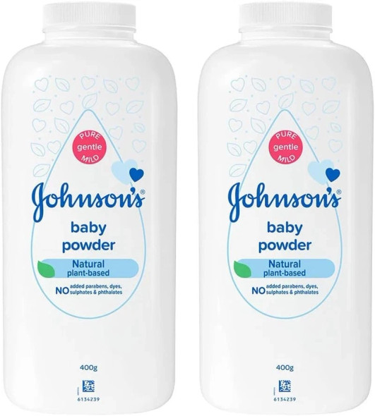 JOHNSON'S BABY POWDER 99% Natural PLANT BASED CORNSTARCH REGULAR (400 GR x 2PK)