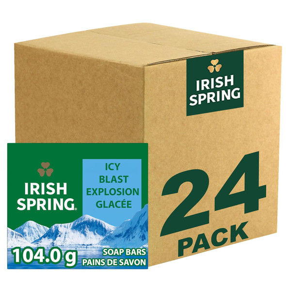 Irish Spring Icy Blast Bar Soap for Men, Mens Soap, Smell Fresh and Clean 12 Hours, Men Bars Washing Hands Body, Mild Skin, Recyclable Carton, 3.7 Oz