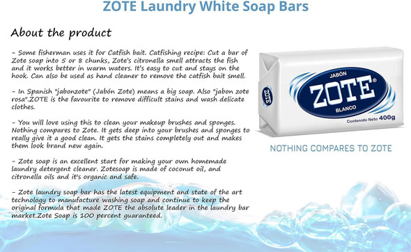 Zote, White Bar Soap - Clothes, Count 1 - Laundry Detergent / Grab Varieties & Flavors PK25