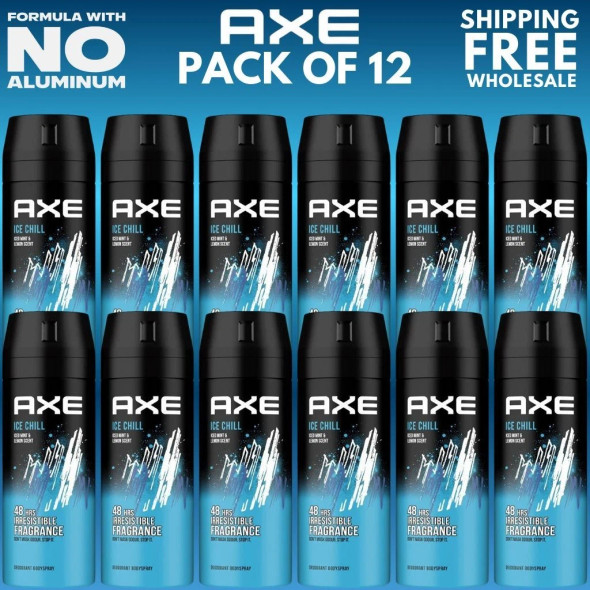 Axe Deodorant Body Spray - Ice Chill - Frozen Lemon & Eucalyptus - Net Wt. 4 OZ (113 g) Per Can - PK12