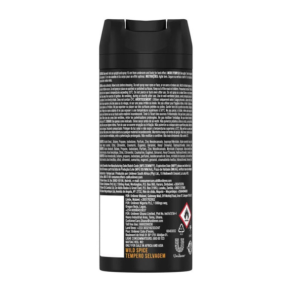 Axe Wild Spice Mens Deodorant Body Spray, 150ml (5.07 oz) PK4