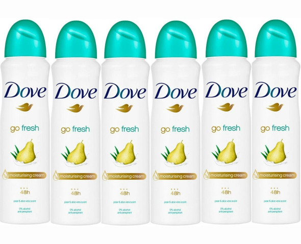 DOVE DEODORANT SPRAY 250 ML / 8.45 OZ PEAR & ALOE PK6
