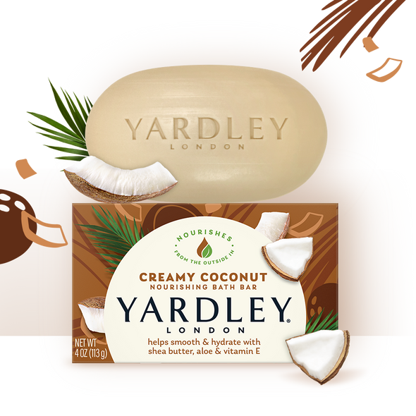 Yardley Creamy Coconut Botanical Bath Bar Soap, 4 Ounce