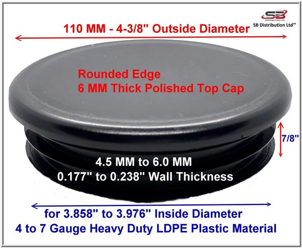 SBDs 4-3/8" Round Plastic Tubing Plug-End Cap 4-7 Ga 110 MM Heavy Duty -Rare Size. Made in USA