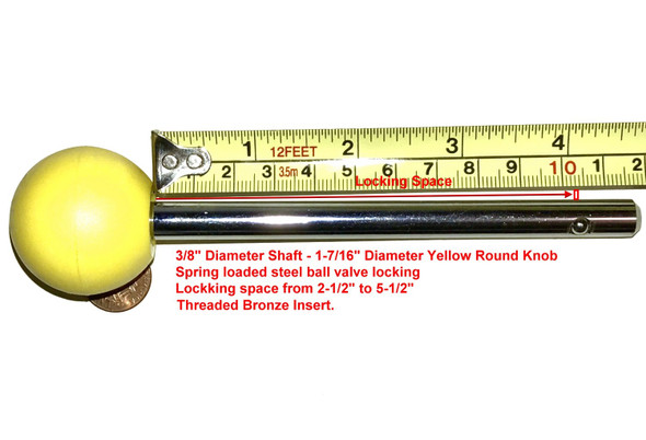 SBD'S  ( 3/8" Dia, 3-1/4") Locking Space Pin, Tensile w/ Yellow 1-7/16" Jumbo Round Knob- Universal Weight Stack SELECTOR Key - 3/8" Diameter Detent Hitch Locking